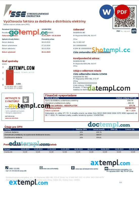 Slovakia Stredoslovenka Energetika business utility bill template in Word and PDF formats