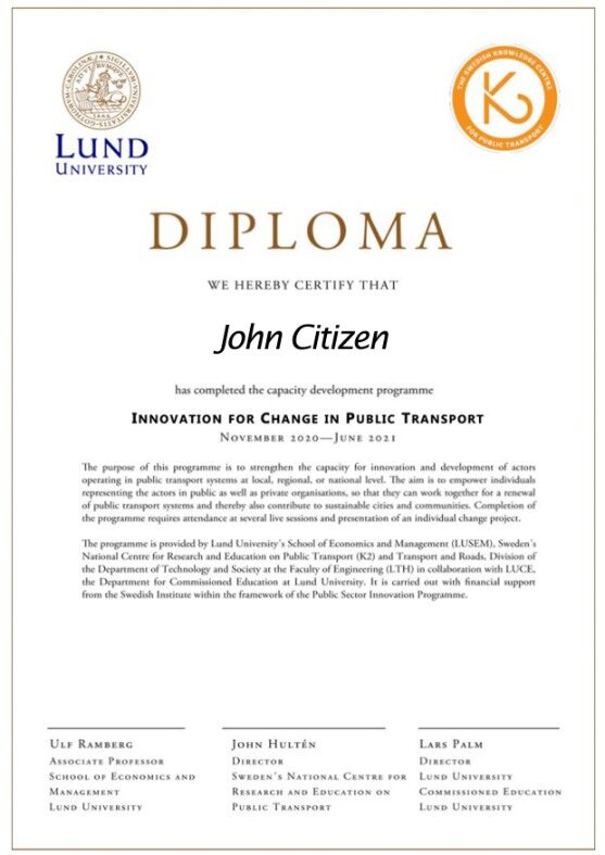 Sweden Lund University and K2 the swedish knowledge centre course diploma template in PSD format