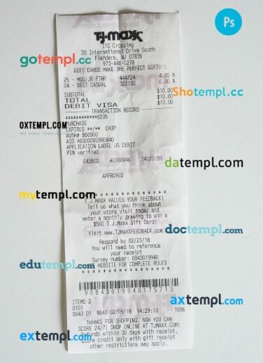 TJ maxx shop receipt PSD template