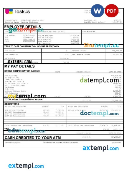 TaskUs LizardBear Tasking earnings template in Word and PDF formats