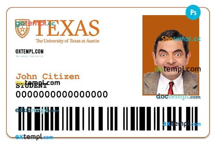 The University of Texas at Austin student ID template in PSD format