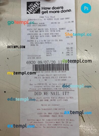 The home depot receipt PSD template