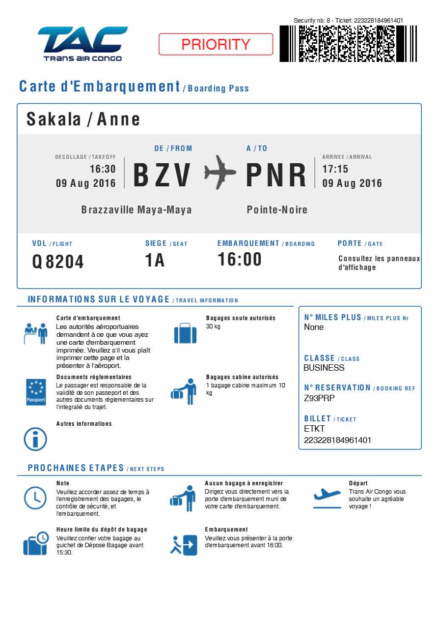 Trans Air Congo (TAC) boarding pass in Word and PDF formats