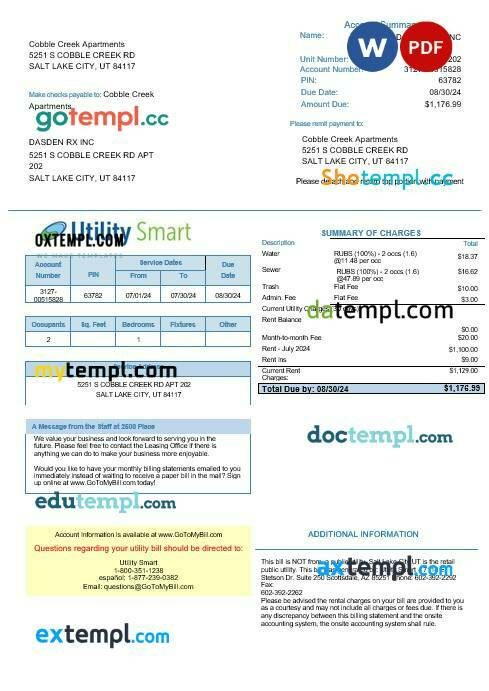 UNITED KINGDOM UTILITY SMART business utility bill Word and PDF template