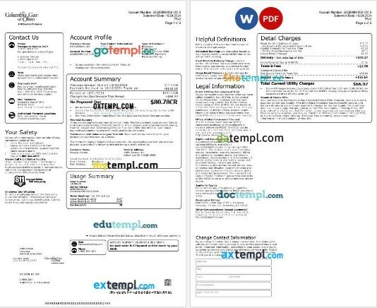 USA COLUMBIA GAS OF OHIO business utility bill Word and PDF template