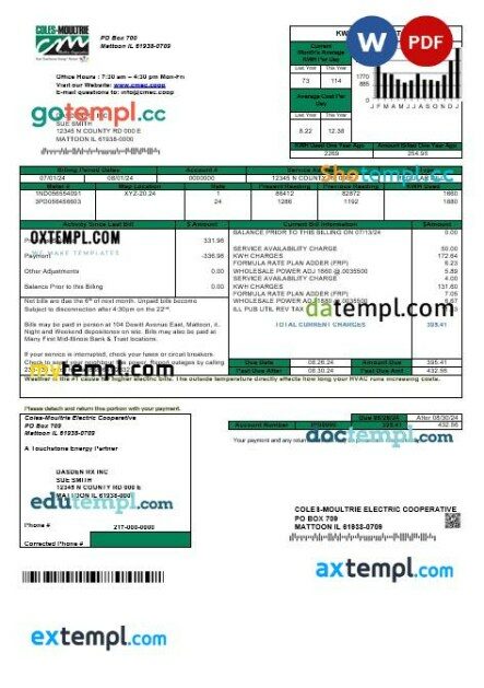 USA Coles – Moultrie business utility bill template in Word and PDF formats