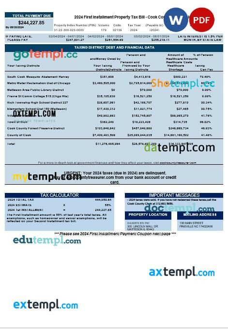 USA Cook Country Electronic Bill business utility bill download Word and PDF example