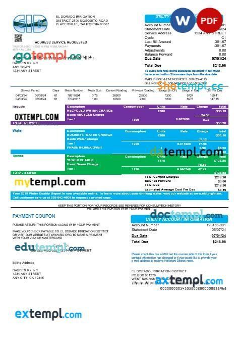 USA EID business utility bill template in Word and PDF formats