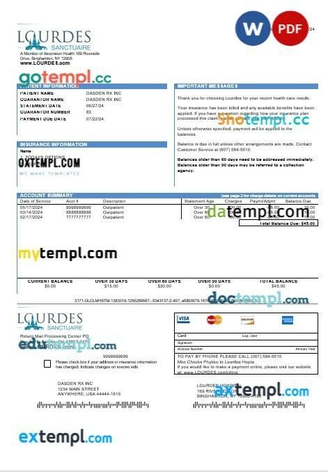 USA Lourdes business utility bill template in Word and PDF formats