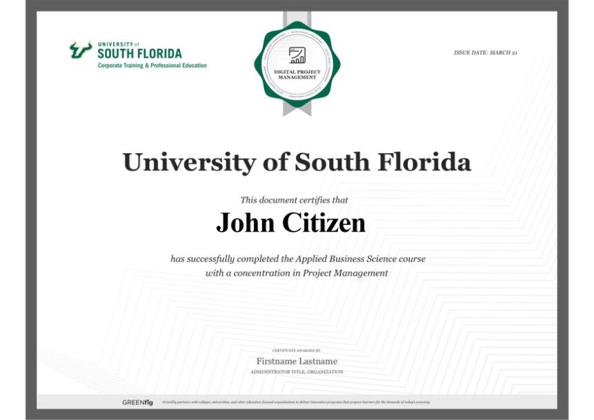 USA University of South Florida diploma template in PSD format