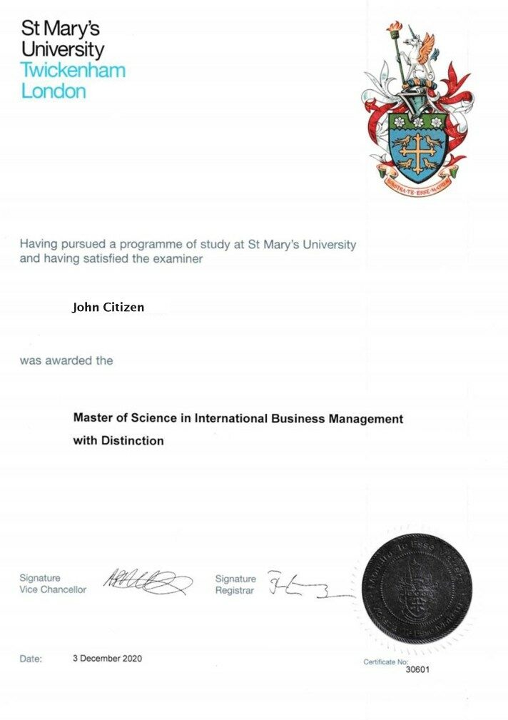 United St Mary's University, Twickenham diploma template in PSD format