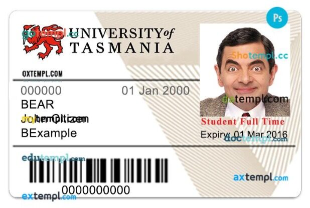 University of Tasmania student ID template in PSD format