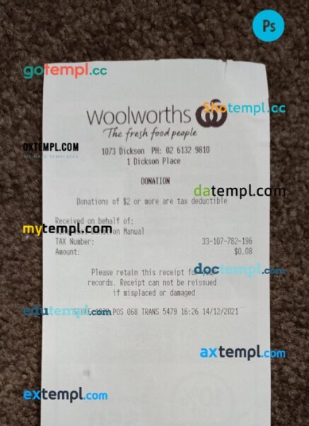 Woolworths market receipt PSD template