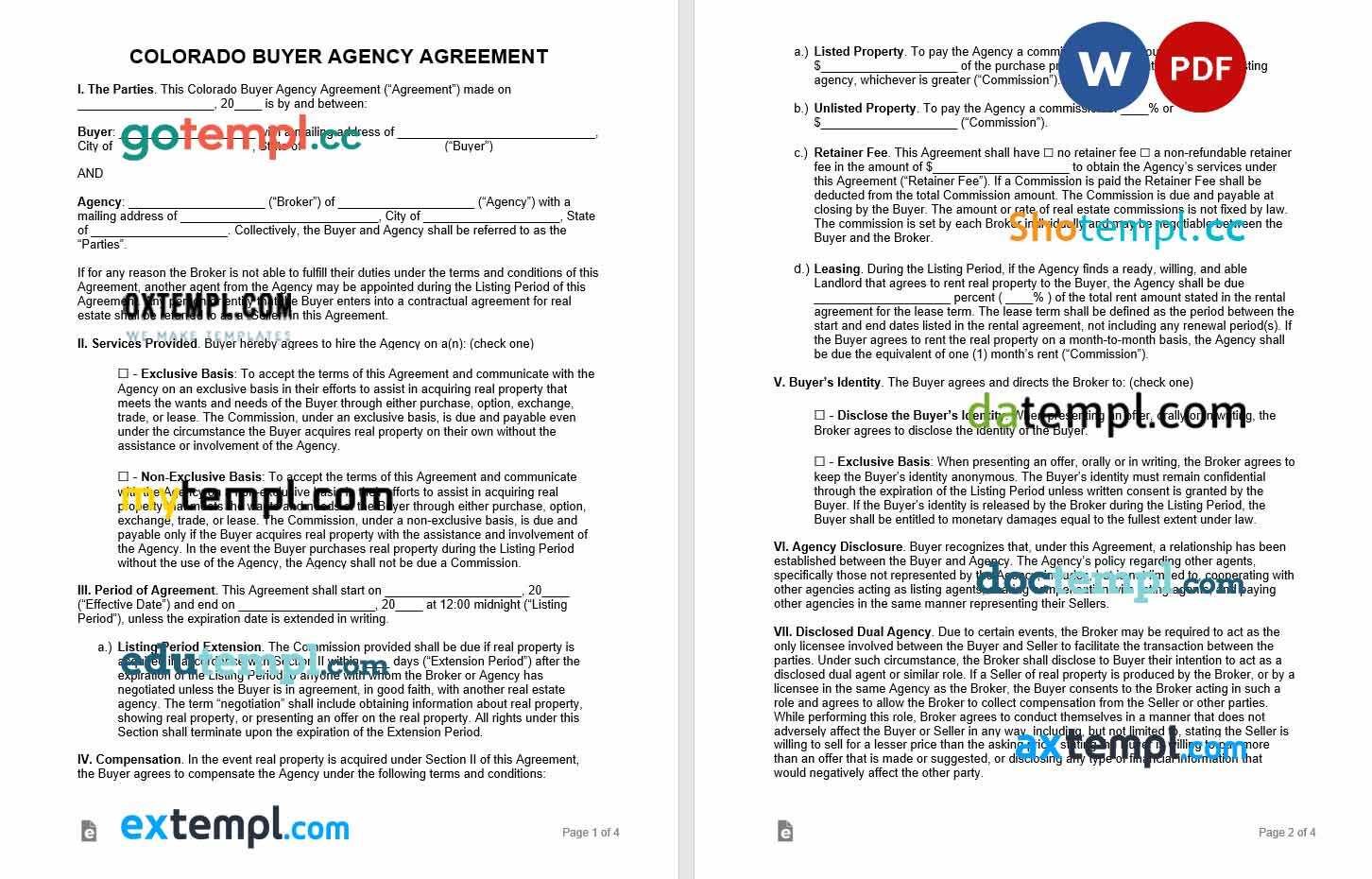free download colorado buyer agency agreement example in Word and PDF format