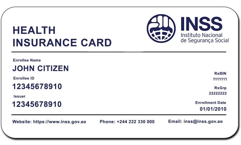 Angola INSS health insurance card template in PSD format