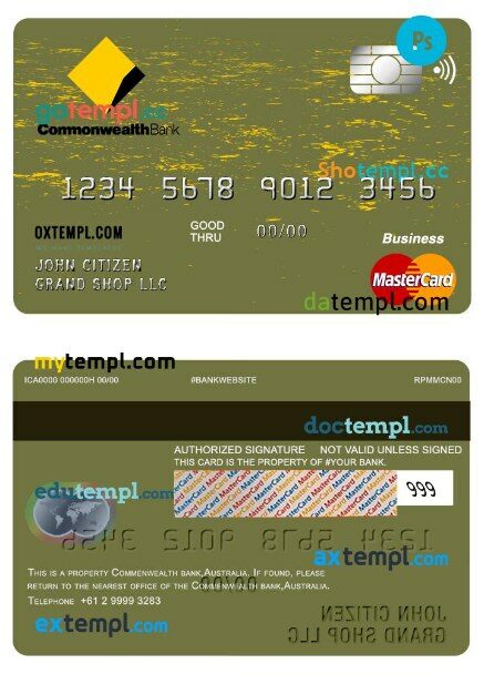 Australia Commonwealth bank business mastercard template in PSD format
