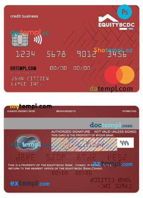 Congo EquityBCDC bank business credit mastercard template in PSD format