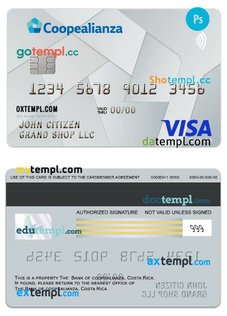 Costa Rica Coopealianza visa platinum business card template in PSD format