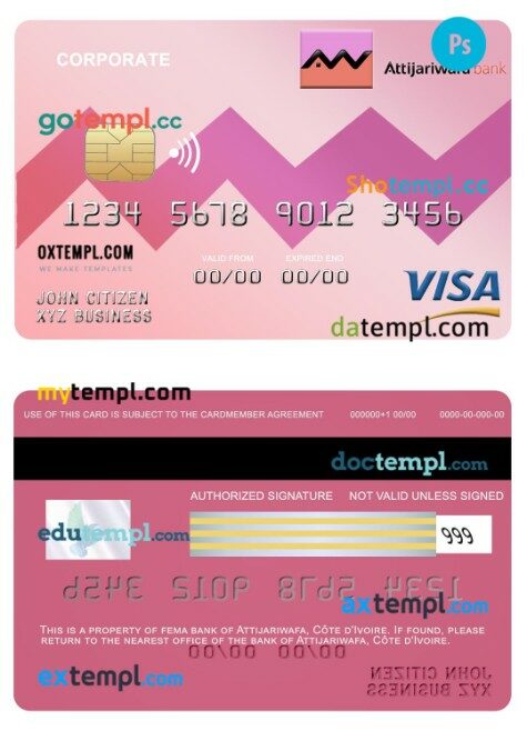 Côte d'Ivoire Attijariwafa bank visa corporate card template in PSD format