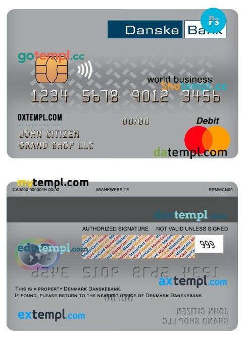 Denmark Danskebank world business mastercard template in PSD format
