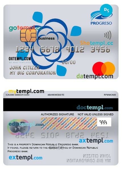 Dominican Republic Progreso bank business mastercard template in PSD format