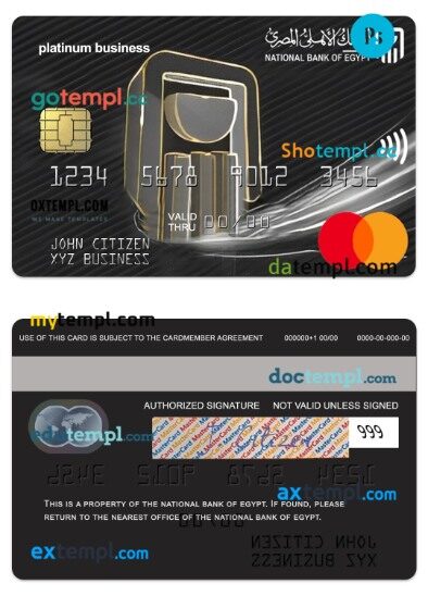 Egypt National Bank of Egypt platinum business mastercard template in PSD format