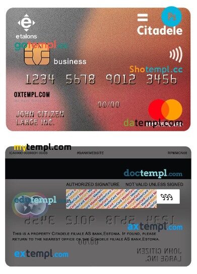 Estonia Citadele filiale AS bank business mastercard template in PSD format