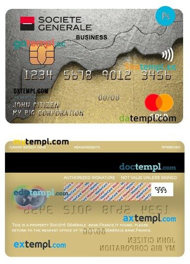France Société générale bank business mastercard template in PSD format