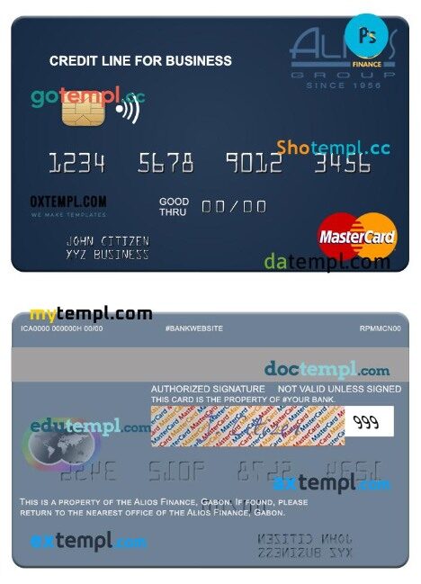 Gabon Alios Finance business credit mastercard template in PSD format
