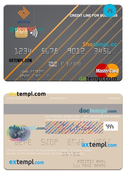 Gambia Access Bank business credit mastercard template in PSD format
