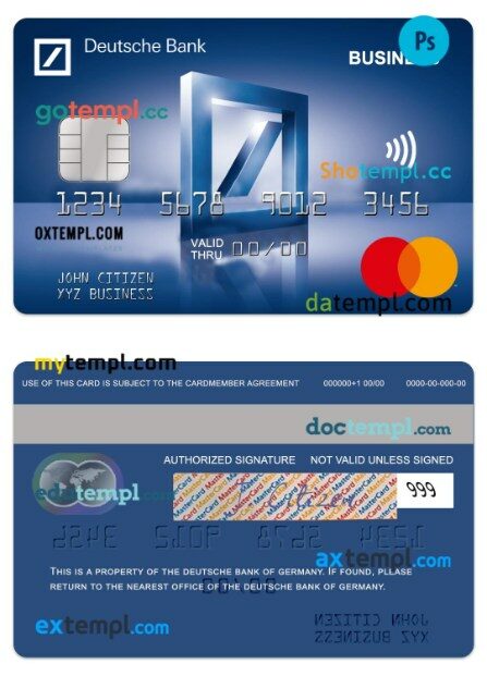 Germany Deutsche Bank standard business mastercard template in PSD format