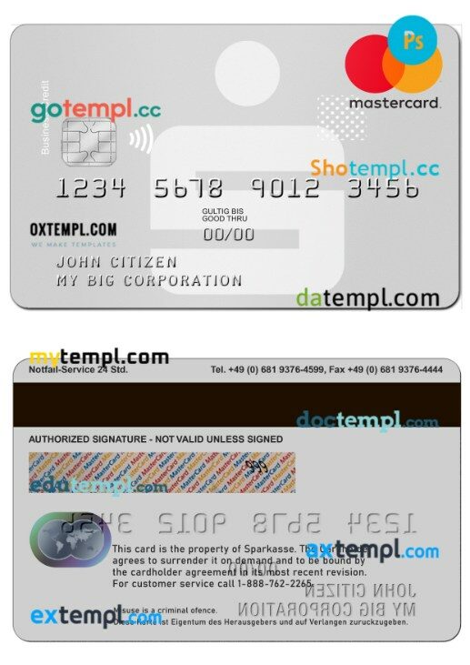 Germany Sparkasse Business Credit MasterCard template in PSD format