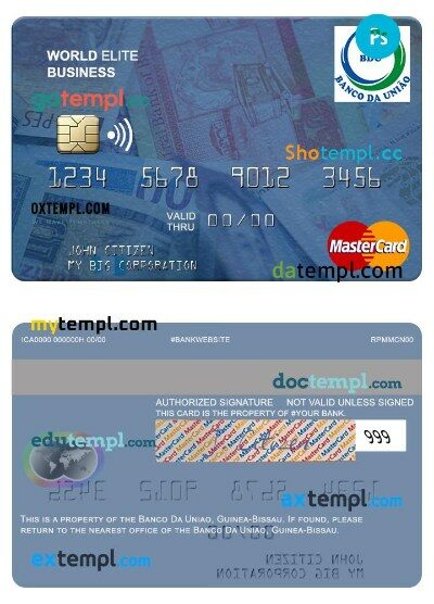 Guine Bissau Banco Da Uniao world elite business mastercard template in PSD format