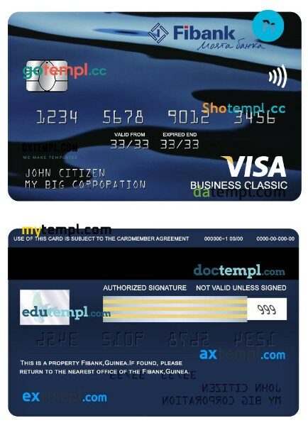 Guinea Fibank visa business classic card template in PSD format