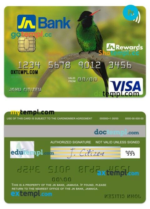 Jamaica JN Bank visa classic credit card template in PSD format