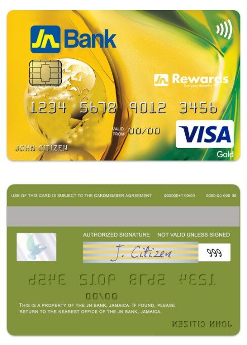 Jamaica JN Bank visa gold credit card template in PSD format