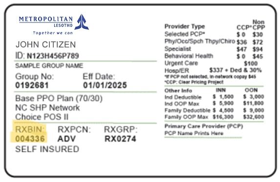 Lesotho health insurance card template in PSD format
