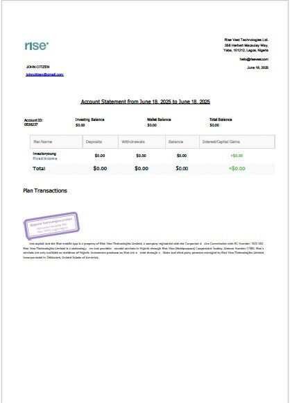 Nigeria Rise vest account statement Word and PDF template