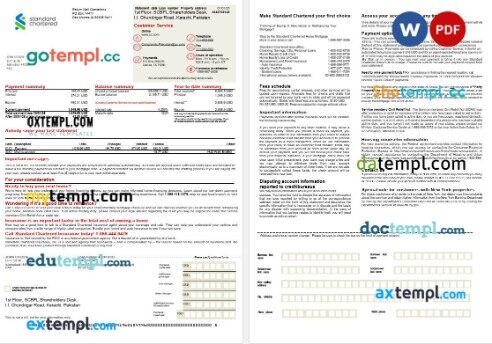 Pakistan Standard Chartered mortgage statement in Word and PDF formats, 2 pages