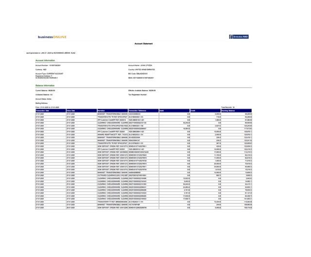 UAE Emirates NBD account statement Word and PDF template, version 2