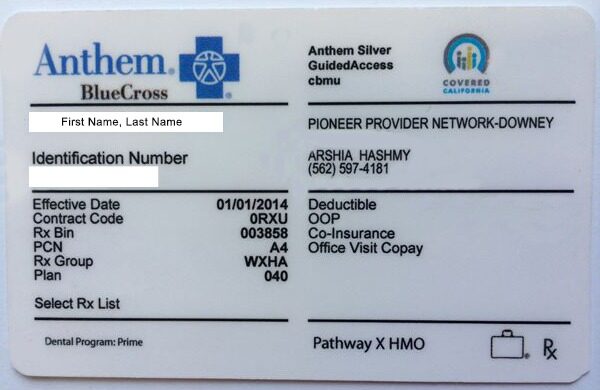 USA Anthem company health insurance card template in PSD format