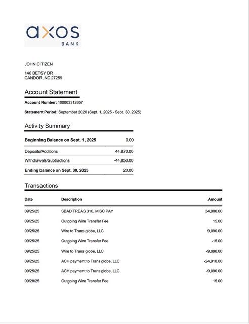 USA Axos Bank account statement Word and PDF template
