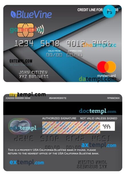 USA California BlueVine bank credit line for business mastercard template in PSD format