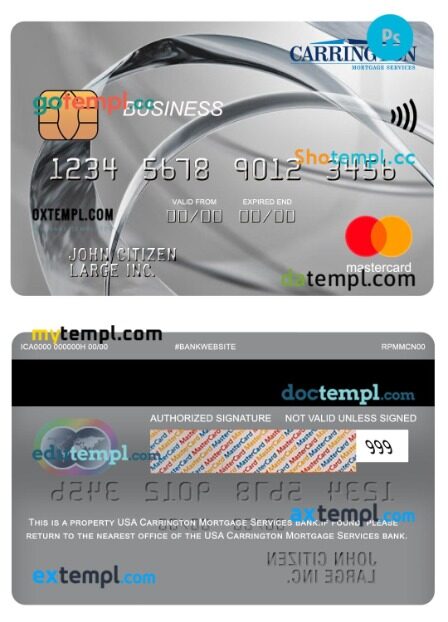 USA Carrington Mortgage Services bank business mastercard template in PSD format