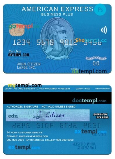 USA Citizens bank amex blue business plus card template in PSD format