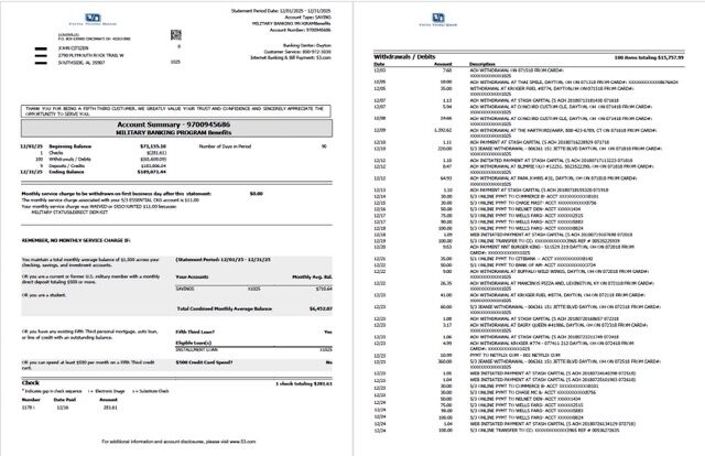 USA Fifth Third Bank account statement Word and PDF template, 2 pages