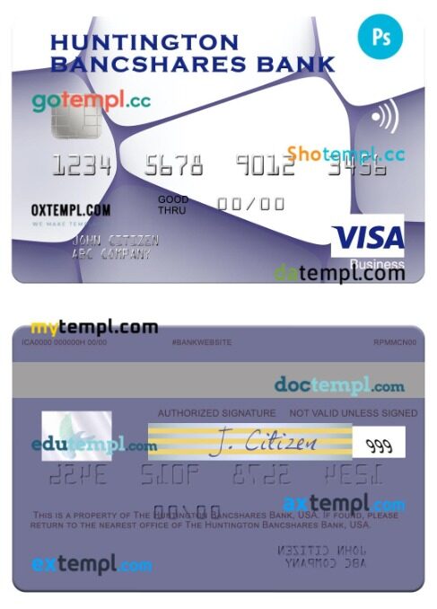USA Huntington Bancshares Bank visa business card template in PSD format