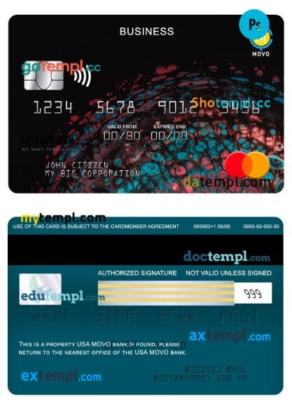 USA MOVO bank business mastercard template in PSD format