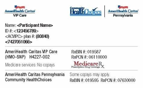 USA Pennsylvania AmeriHealth Caritas health insurance card template in PSD format