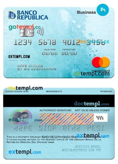 Uruguay Banco De La Republica Oriental Del Uruguay bank business cash mastercard template in PSD format